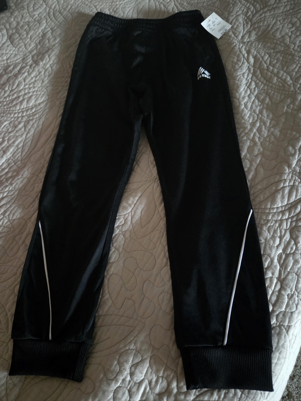 Kids Black Athletic Track Pants with Reflective Trim